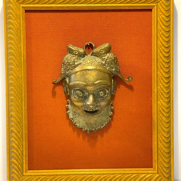 Vintage Brass Mask Framed Man Face 3D 15”-12”